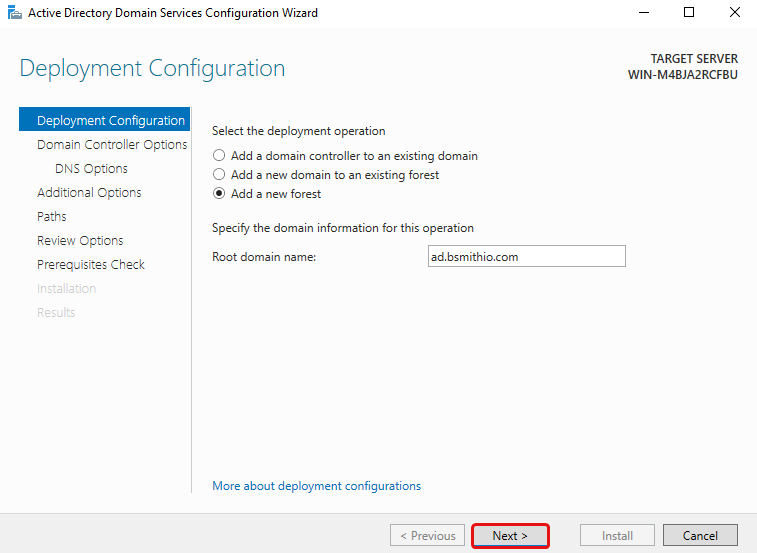 Active Directory Domain Services Wizard Page 1