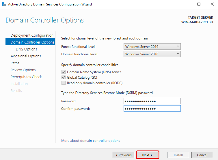 Active Directory Domain Services Wizard Page 2