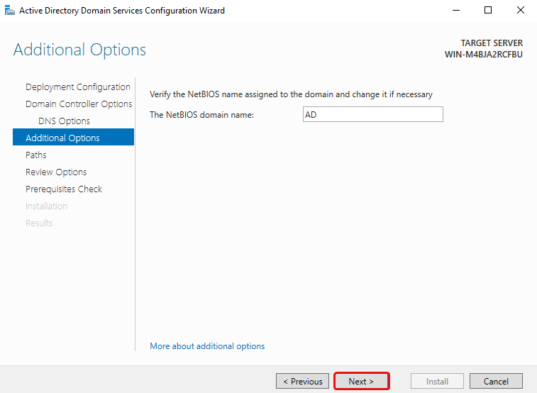 Active Directory Domain Services Wizard Page 4