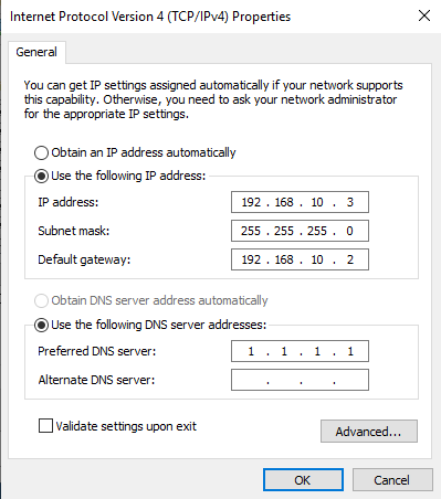 Server IPv4 Properties