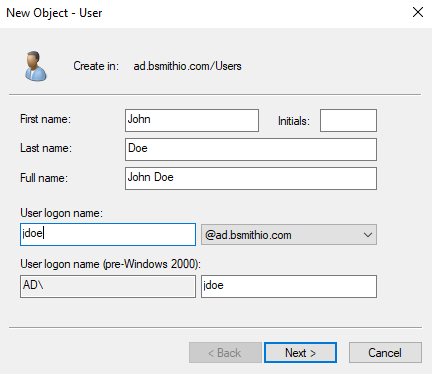 Active Directory User Configuration