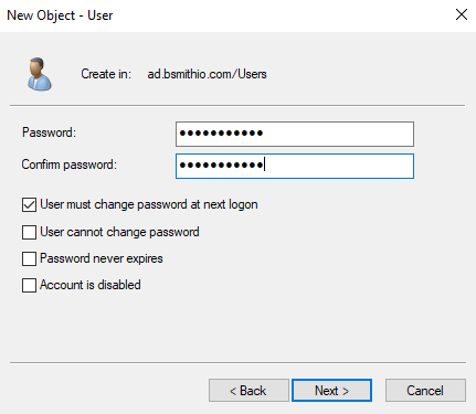 Active Directory User Password Configuration