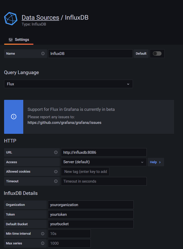 Grafana InfluxDB Configuration