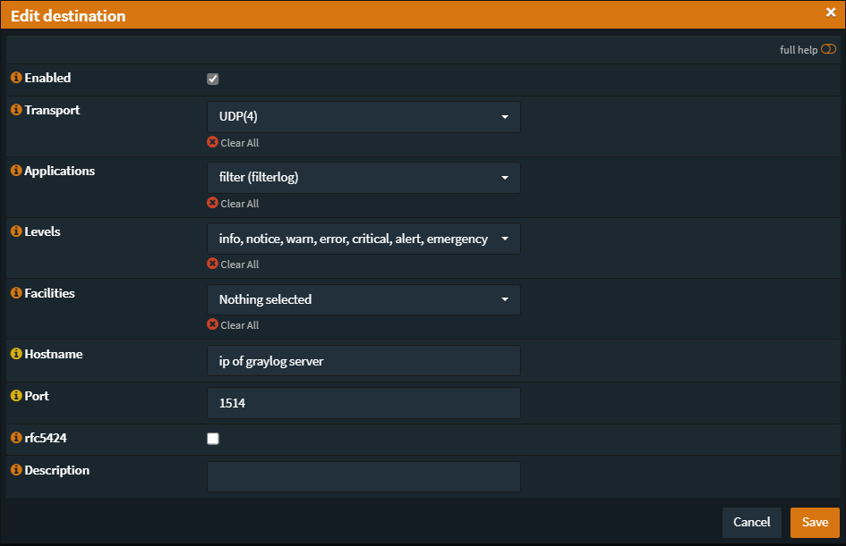 OPNsense 22.1+ Syslog Target