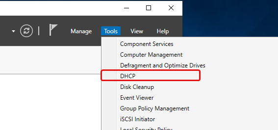 Server Manager Tools Context Menu with DHCP Highlighted
