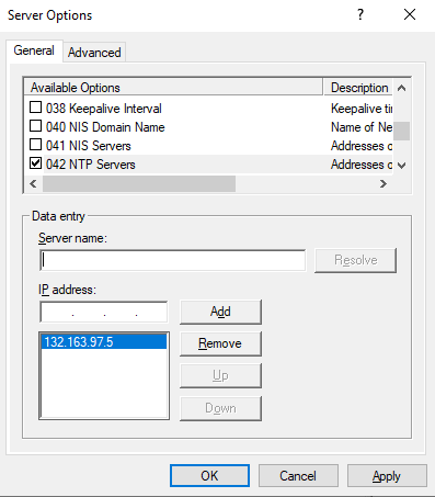 Image of DHCP Option with NTP Server Focused