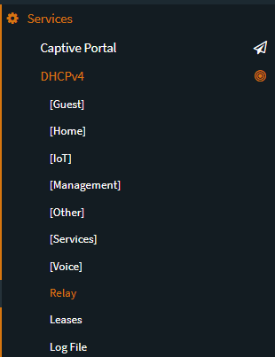 DHCP Services Options with Relay Selected