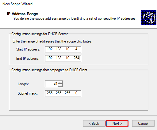 DHCP Scope Wizard Page 3