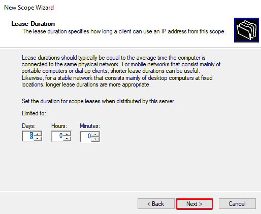 DHCP Scope Wizard Page 5