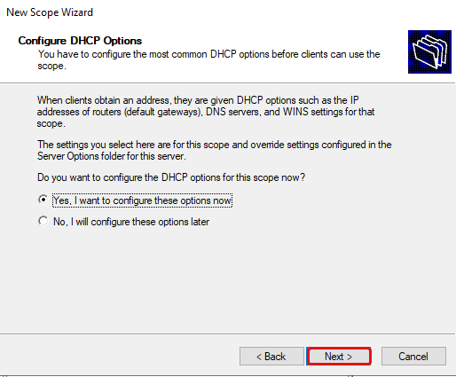 DHCP Scope Wizard Page 6